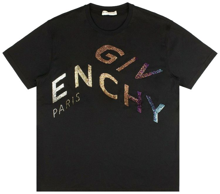 Givenchy Short Sleeve Beaded Logo T Shirt Black