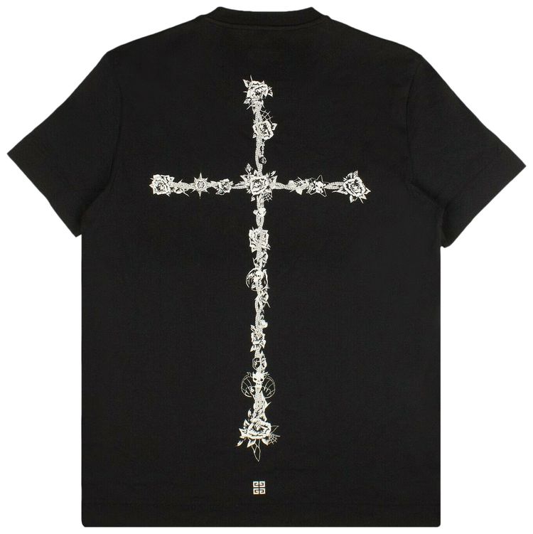 Givenchy Short Sleeve Flower Cross Slim Fit T Shirt Black