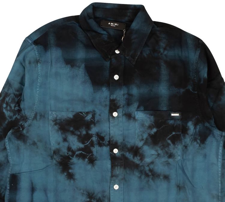Amiri Beach Tie Dye Plaid Shirt BlackBlue