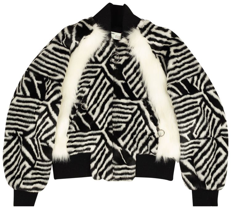 Off White Faux Fur Bomber Jacket Black