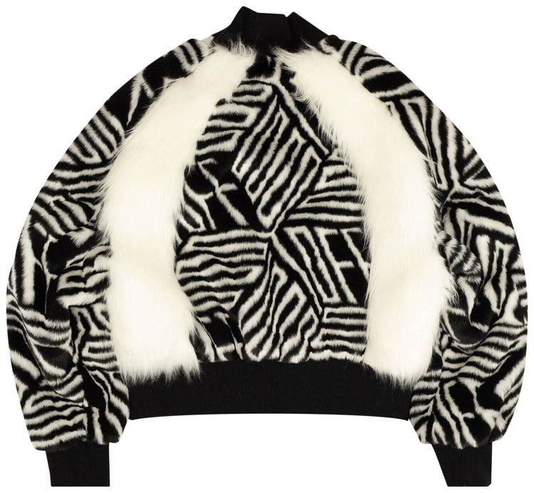 Off White Faux Fur Bomber Jacket Black
