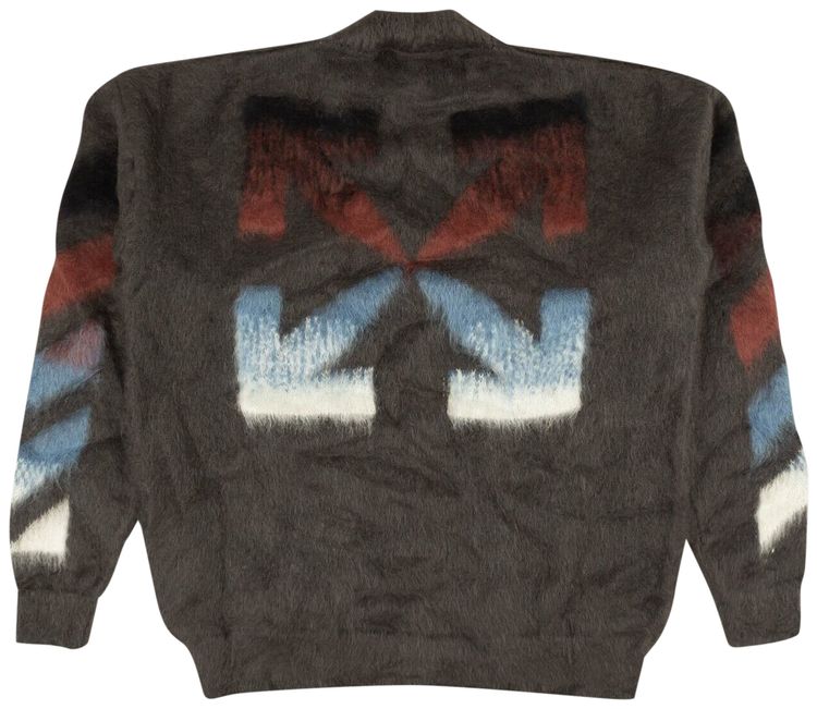Off White Diag Brush Mohair Crewneck Grey