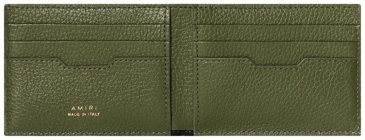 Amiri Pebbled MA Plate Bifold Wallet Olive