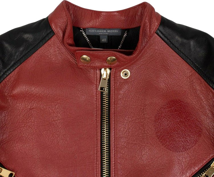 Alexander McQueen Peplum Biker Jacket RedBlack