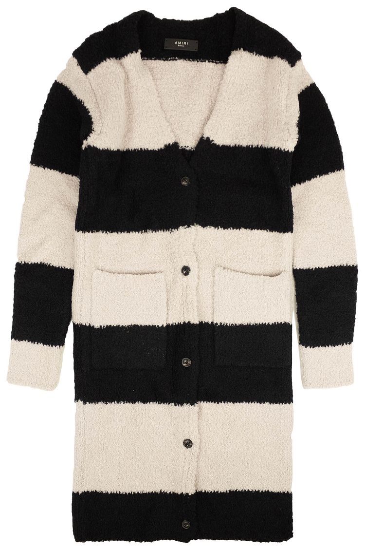 Amiri Wide Stripe Cardigan Sweater BlackWhite
