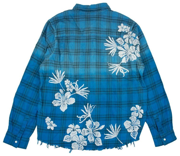 Amiri Beach Floral Plaid Flannel Button Down Shirt Cyan