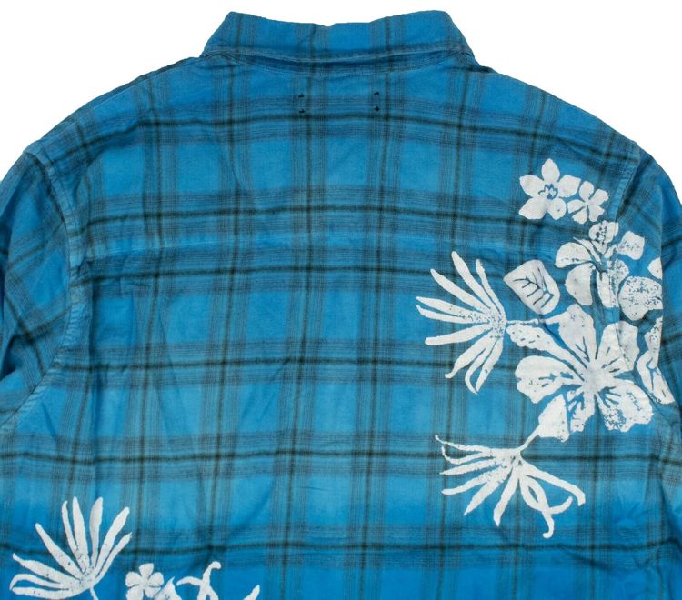 Amiri Beach Floral Plaid Flannel Button Down Shirt Cyan