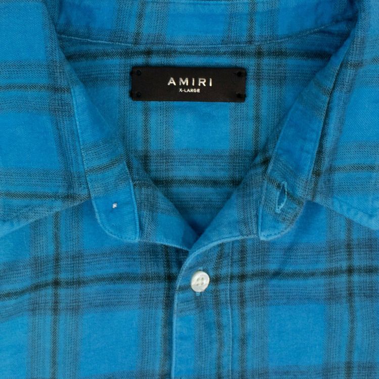 Amiri Beach Floral Plaid Flannel Button Down Shirt Cyan