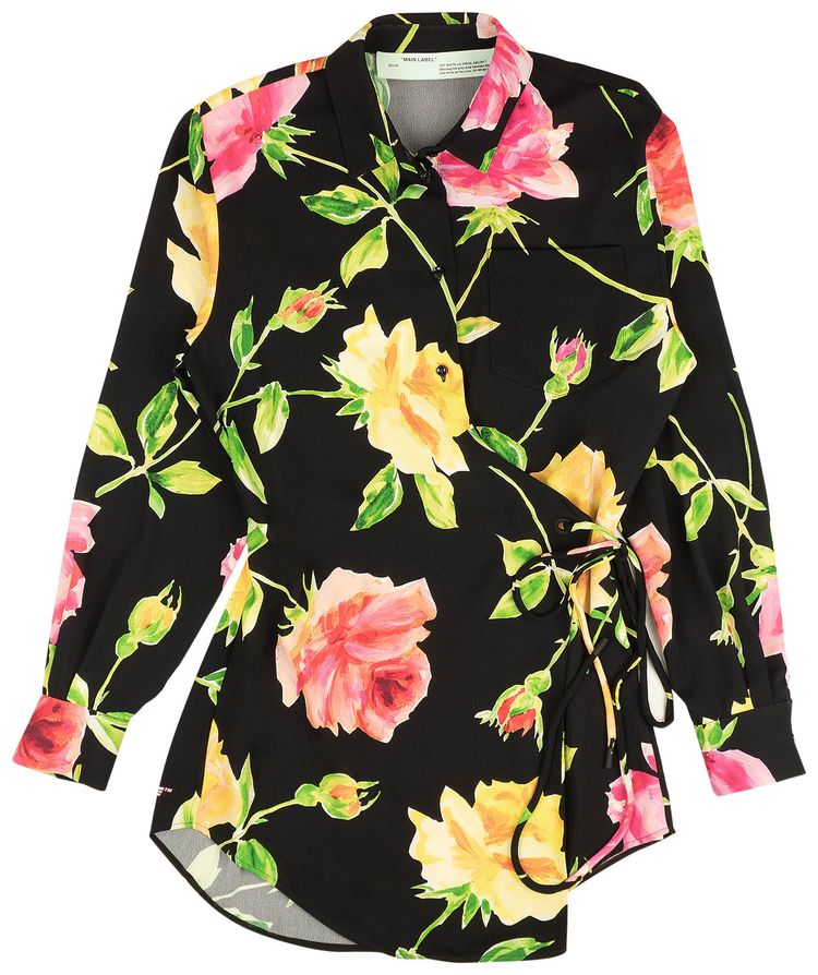 Off White Floral Shirt Dress Black