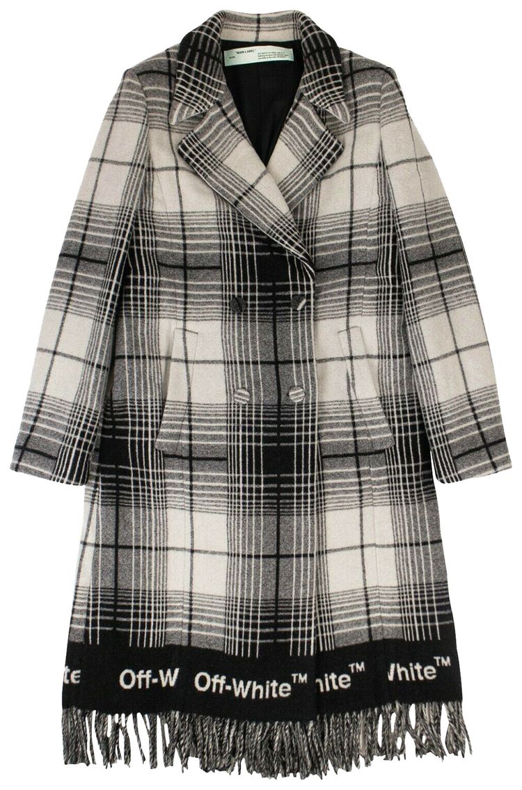 Off White Wool Check Coat WhiteBlack