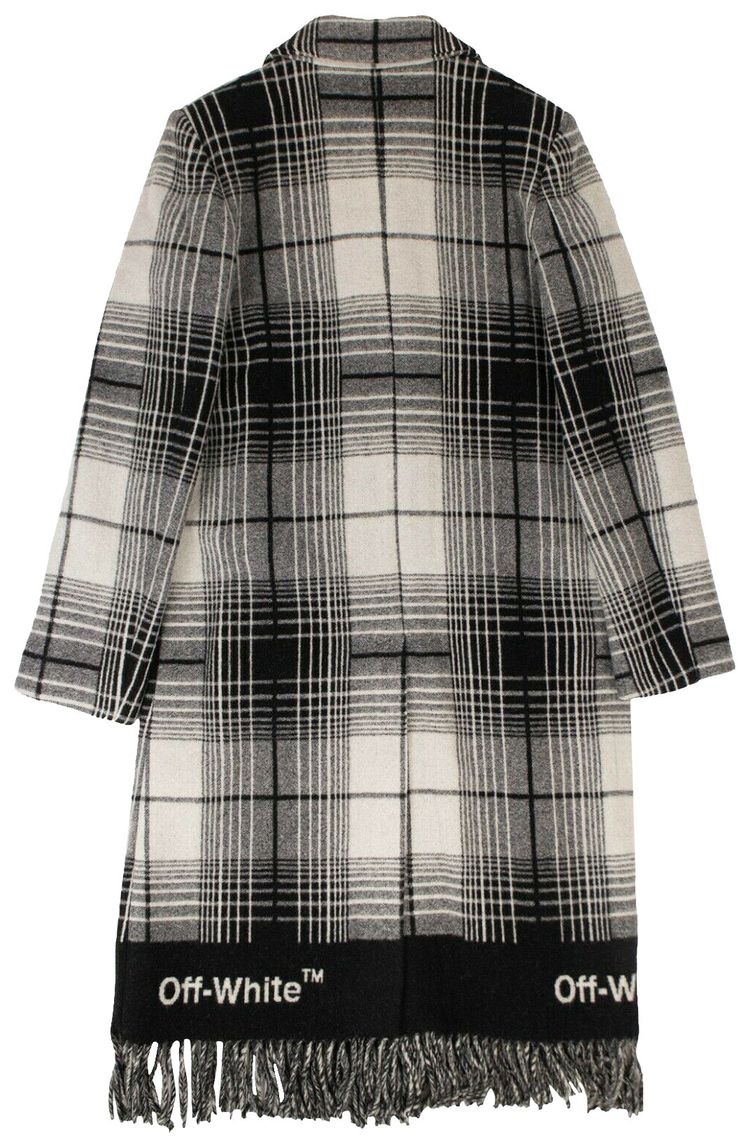 Off White Wool Check Coat WhiteBlack