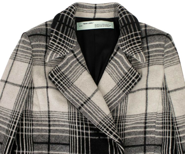Off White Wool Check Coat WhiteBlack