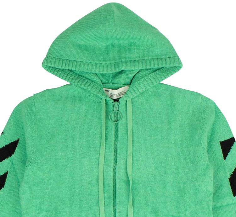 Off White Diagonal Knit Logo Hoodie Green