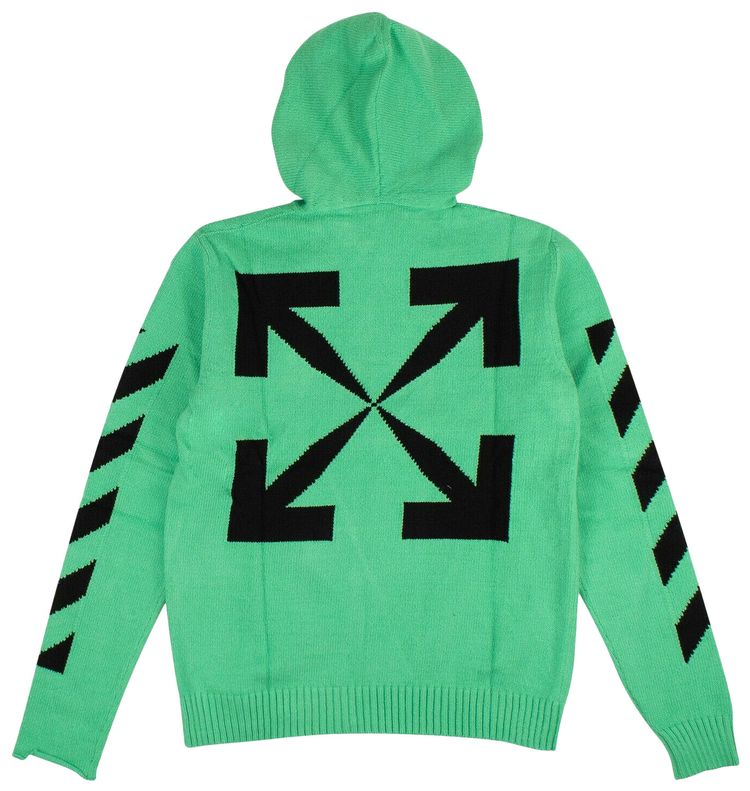 Off White Diagonal Knit Logo Hoodie Green