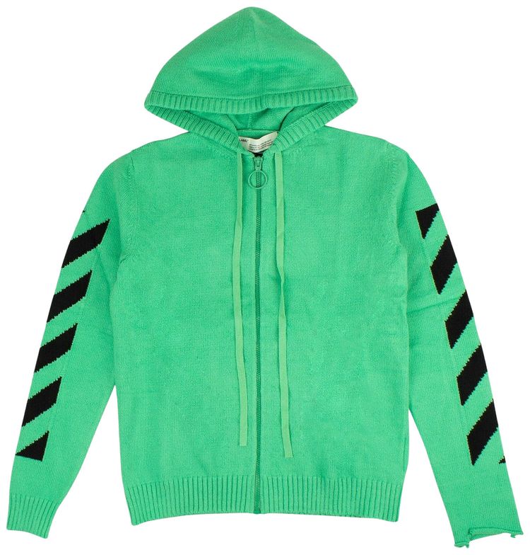 Off White Diagonal Knit Logo Hoodie Green