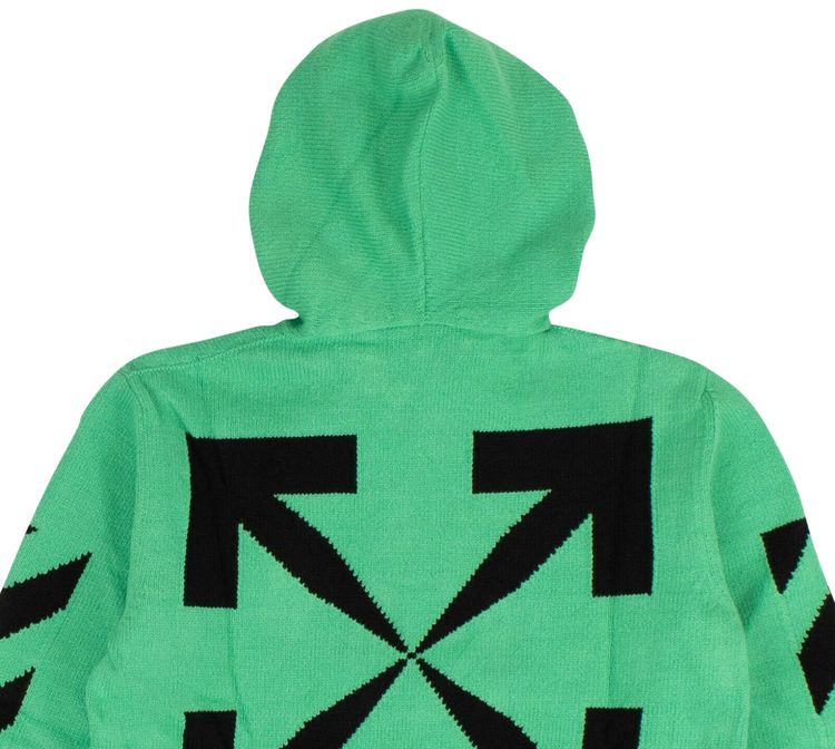 Off White Diagonal Knit Logo Hoodie Green