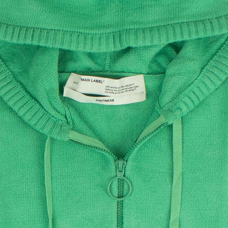 Off White Diagonal Knit Logo Hoodie Green