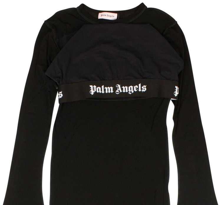 Palm Angels Semi Sheer Tulle Logo Band Dress Black
