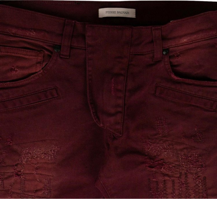 Balmain Distressed Denim Pants Burgundy