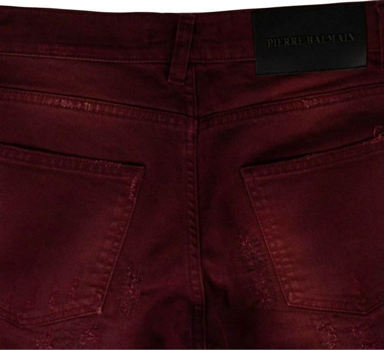 Balmain Distressed Denim Pants Burgundy