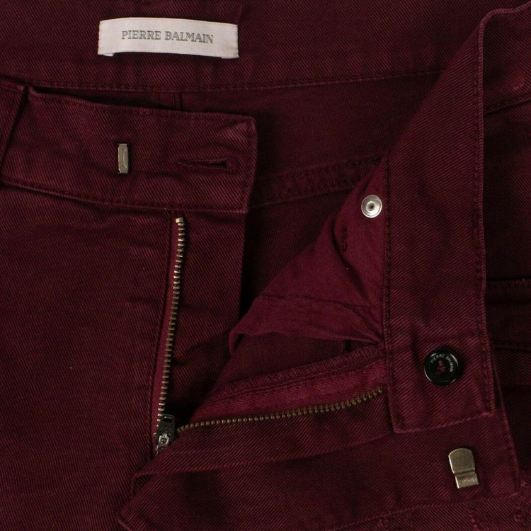 Balmain Distressed Denim Pants Burgundy