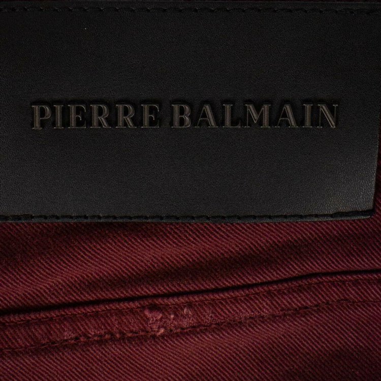 Balmain Distressed Denim Pants Burgundy