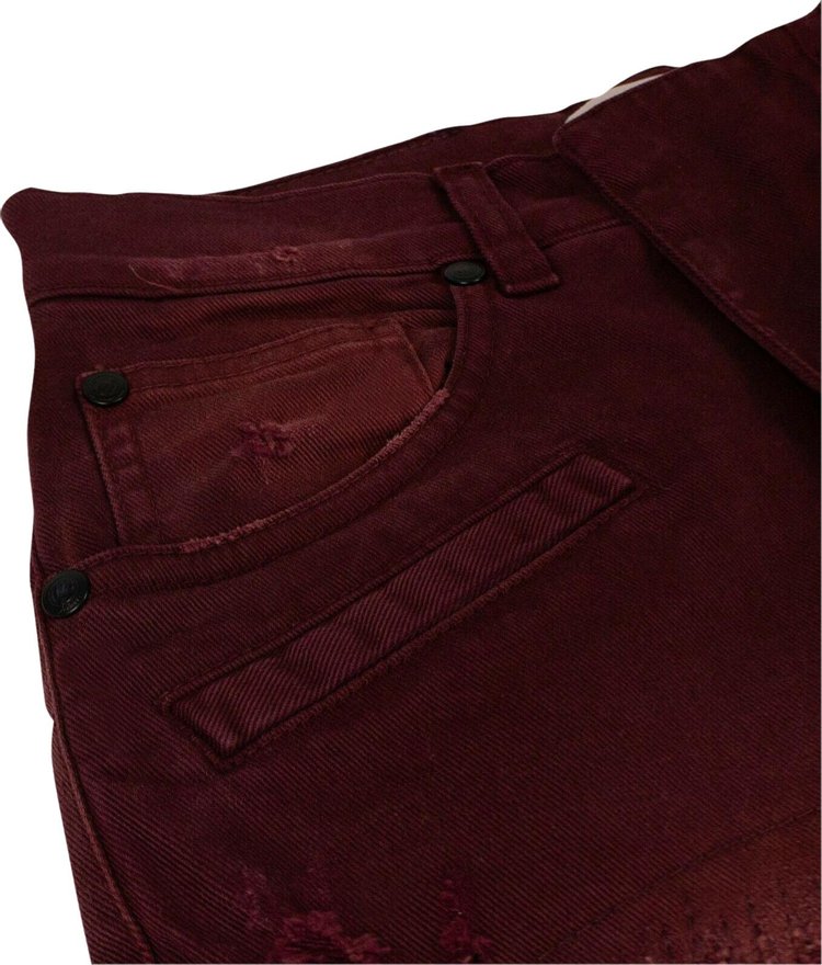 Balmain Distressed Denim Pants Burgundy