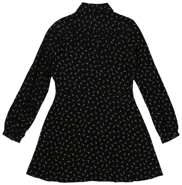Saint Laurent Silk Eiffel Tower Printed Short Dress Black