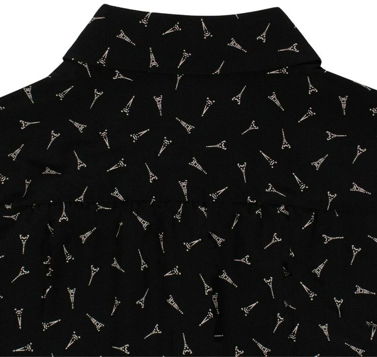 Saint Laurent Silk Eiffel Tower Printed Short Dress Black