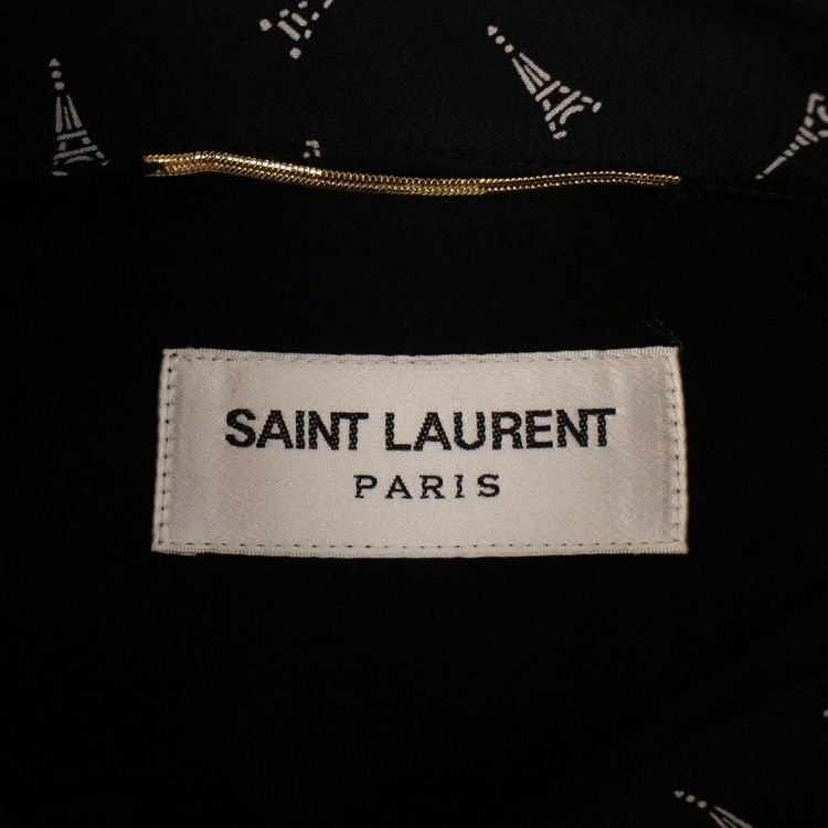 Saint Laurent Silk Eiffel Tower Printed Short Dress Black