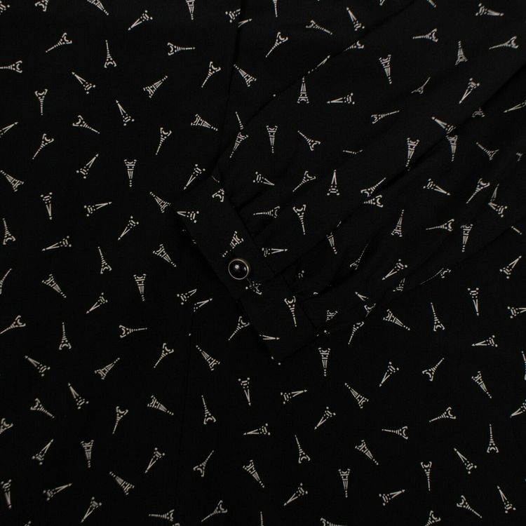 Saint Laurent Silk Eiffel Tower Printed Short Dress Black