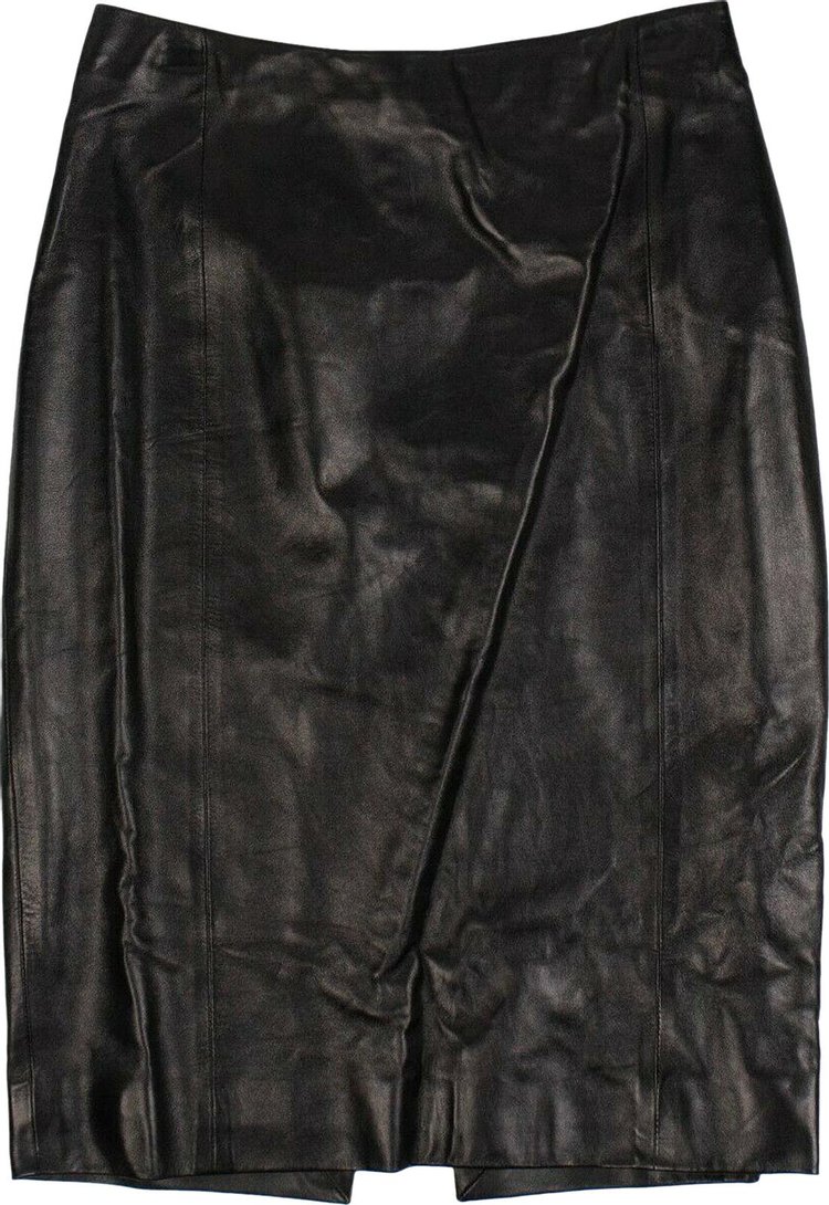 Saint Laurent Leather Fitted Knee Length Skirt 'Black'