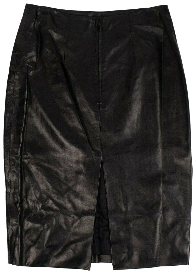 Saint Laurent Leather Fitted Knee Length Skirt Black