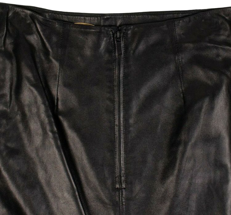 Saint Laurent Leather Fitted Knee Length Skirt Black