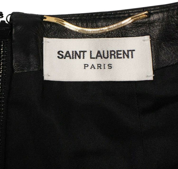 Saint Laurent Leather Fitted Knee Length Skirt Black