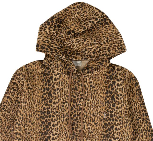 Saint Laurent Leopard Print Monogram Hoodie Sweatshirt Camel