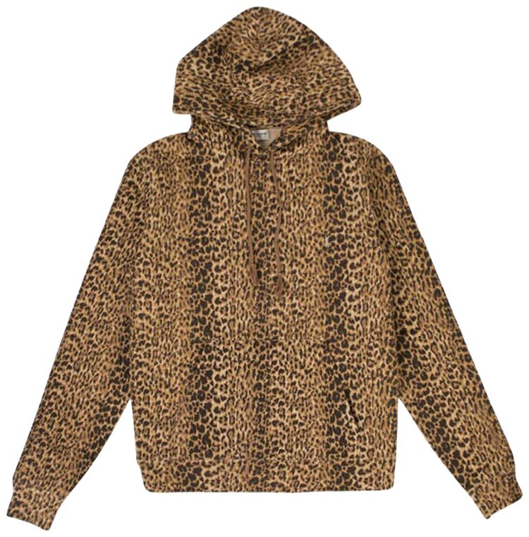 Saint Laurent Leopard Print Monogram Hoodie Sweatshirt Camel