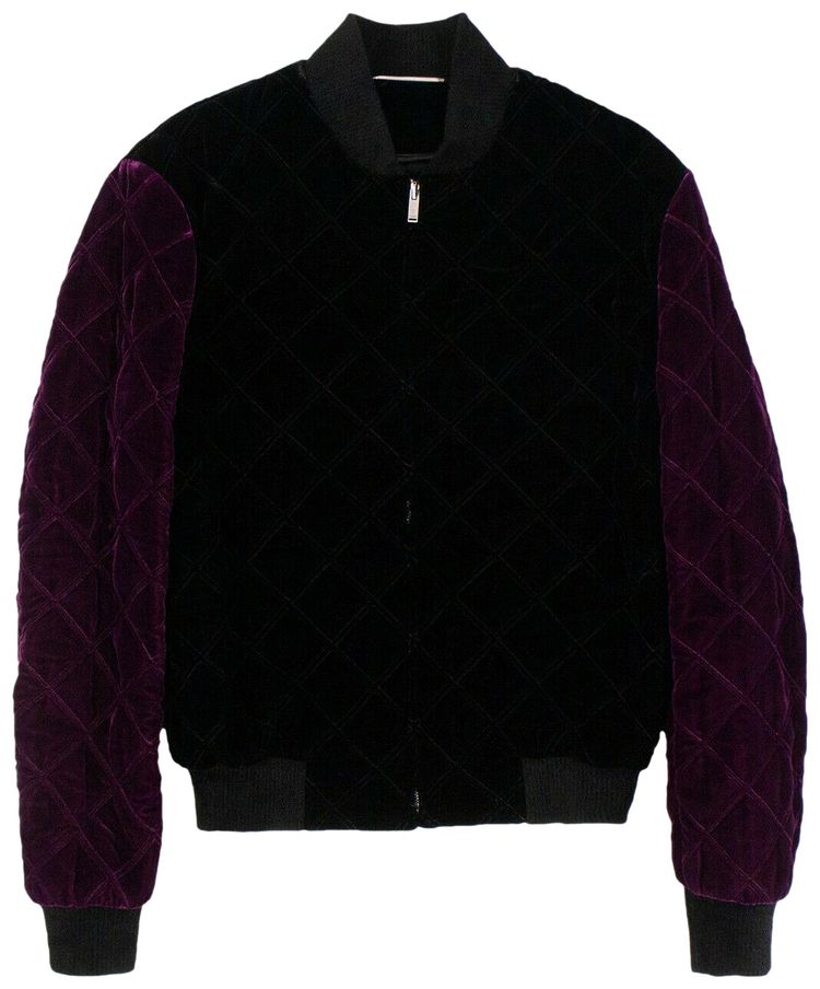 Saint Laurent Velvet Quilted Bomber Jacket Black