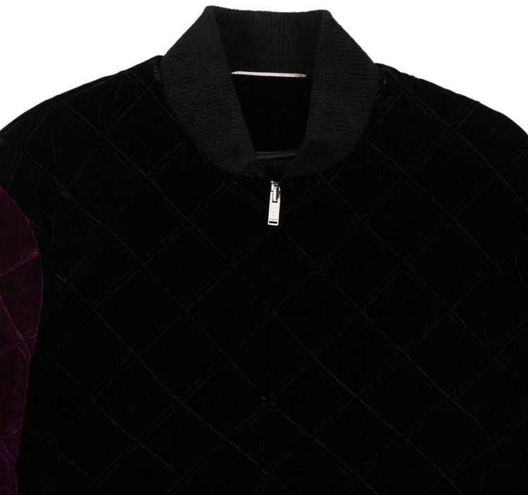 Saint Laurent Velvet Quilted Bomber Jacket Black