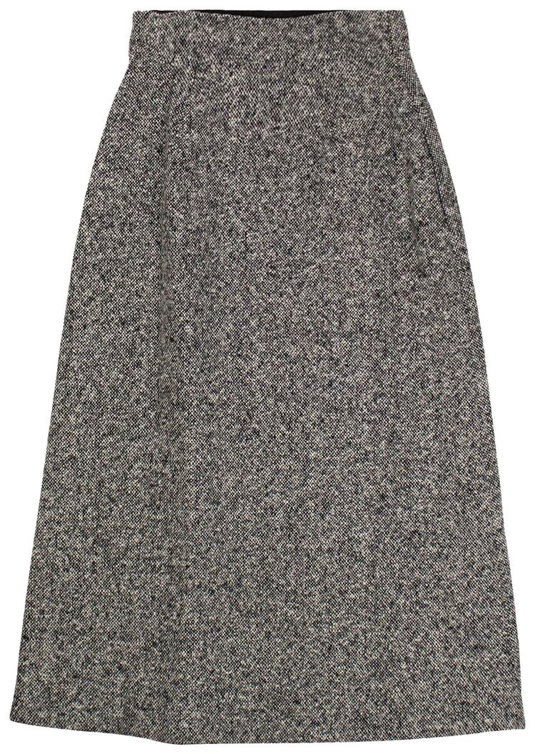 Saint Laurent Wool A Line Mid Length Skirt BlackWhite