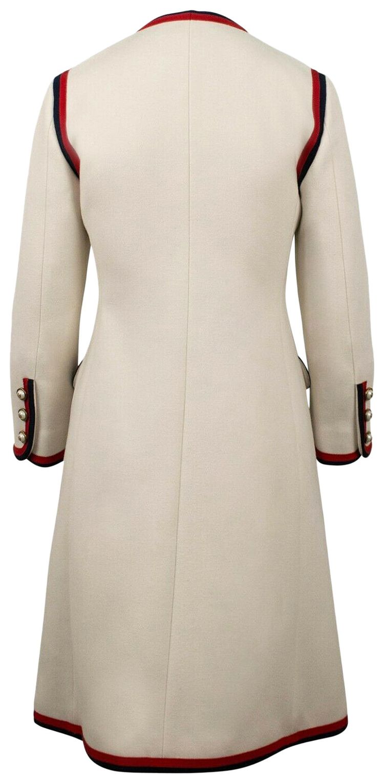 Gucci Wool Single Breasted Web Trim Coat Winter White