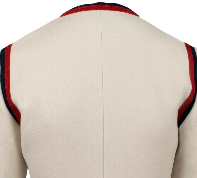 Gucci Wool Single Breasted Web Trim Coat Winter White