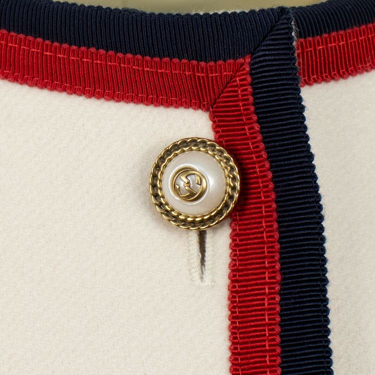 Gucci Wool Single Breasted Web Trim Coat Winter White