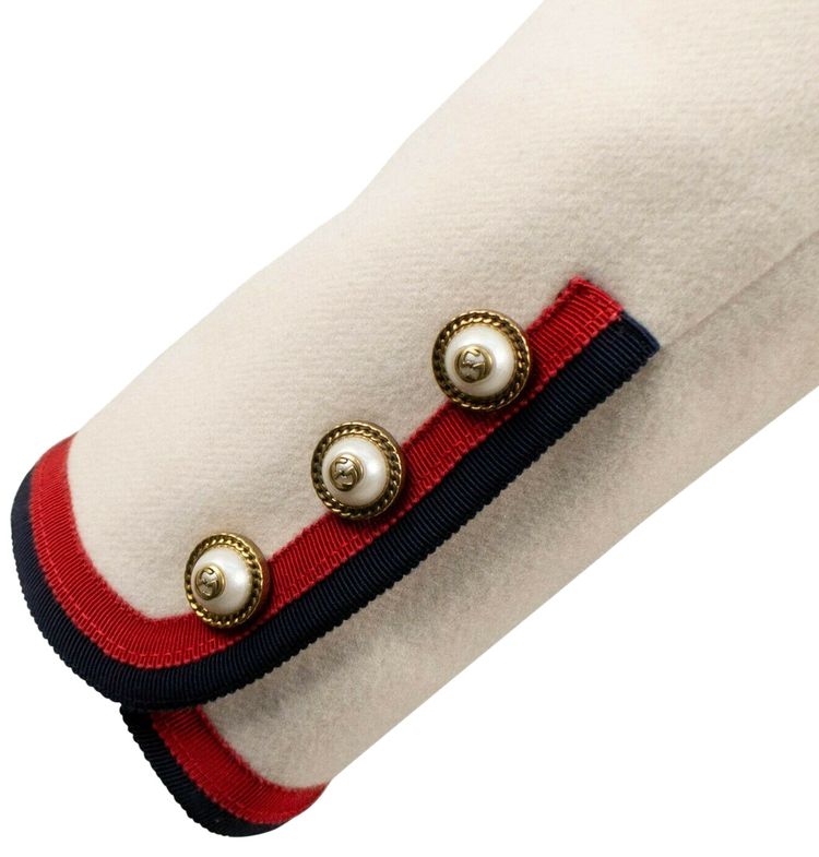 Gucci Wool Single Breasted Web Trim Coat Winter White
