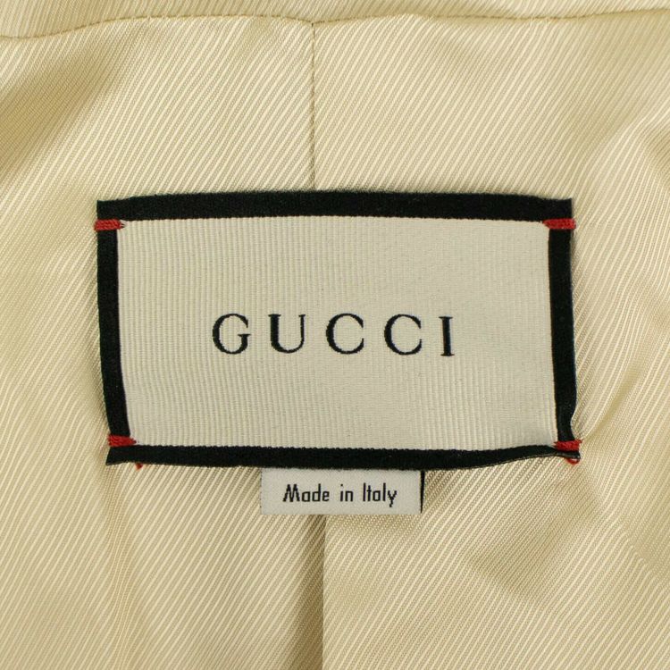Gucci Wool Single Breasted Web Trim Coat Winter White