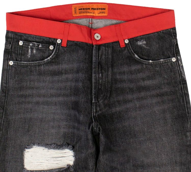 Heron Preston Nylon Waistband Jeans Pants Black Denim