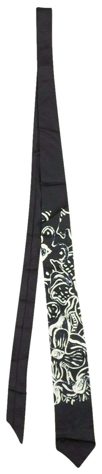 Off White Floral Silk Tie Dark