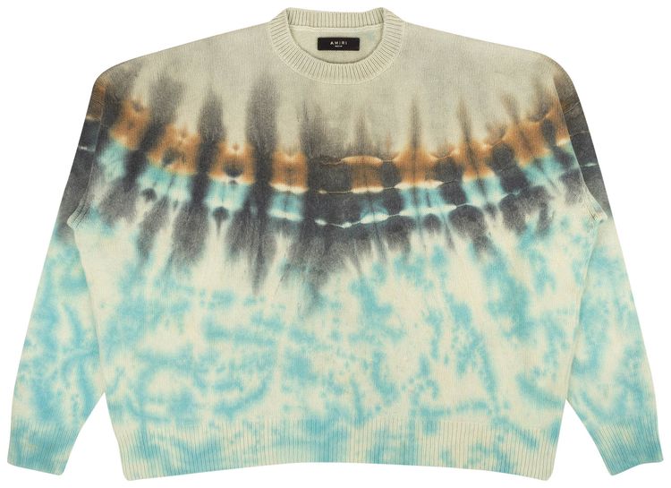 Amiri Tie Dye Knit Crewneck Sweater Blue