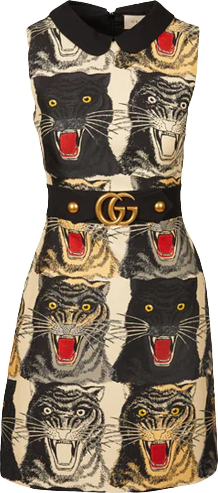 Gucci Sleeveless Tiger Print Belted Dress 'Multicolor'