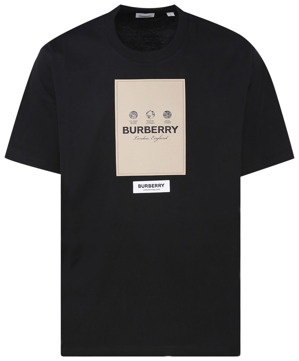 burberry men label applique cotton oversized t shirt black